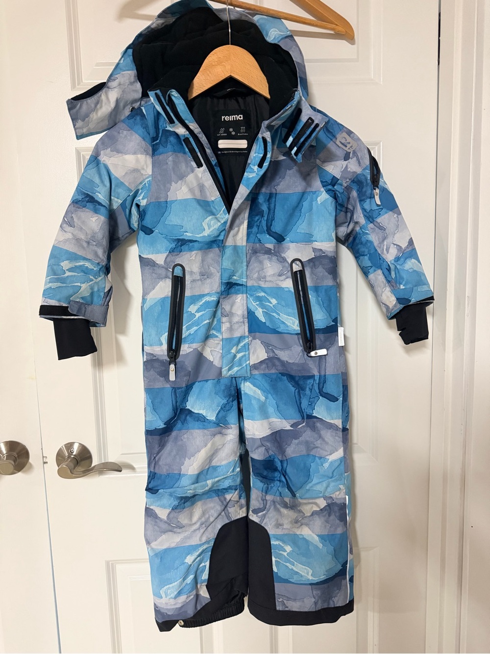 Reima Blue Patterned Kids Puffer One-Piece Snowsuit
